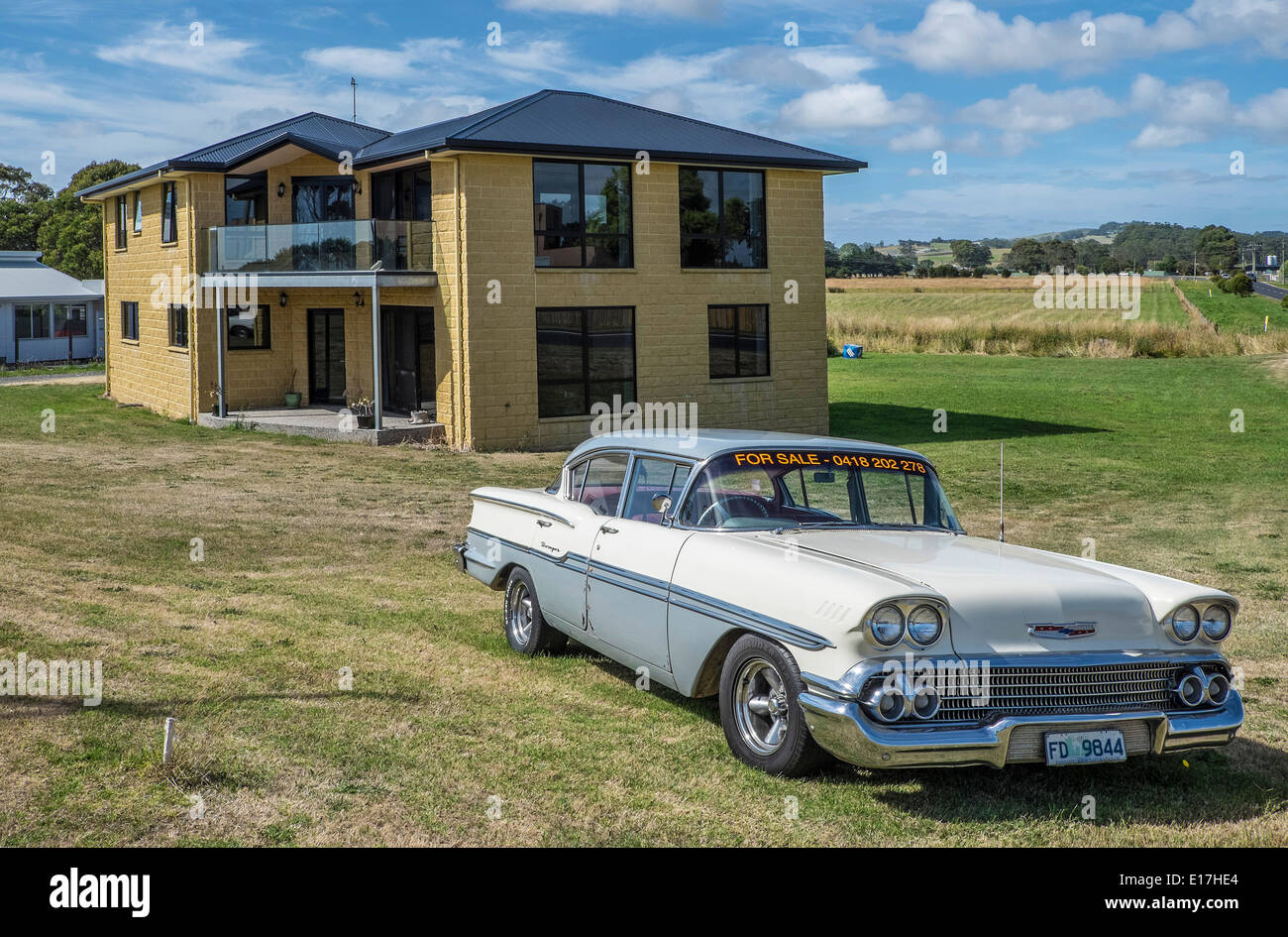 Vintage Chevrolet car for sale outside new home in Wynyard, Tasmania Stock Photo Alamy