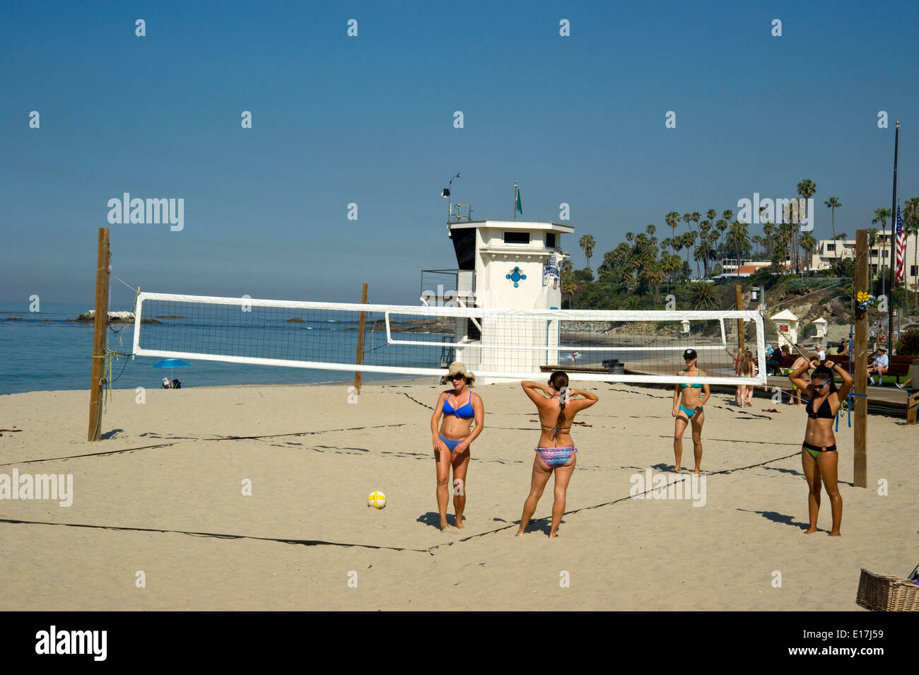 Volleyball courts at Main Beach in Laguna Beach, California Stock Photo
