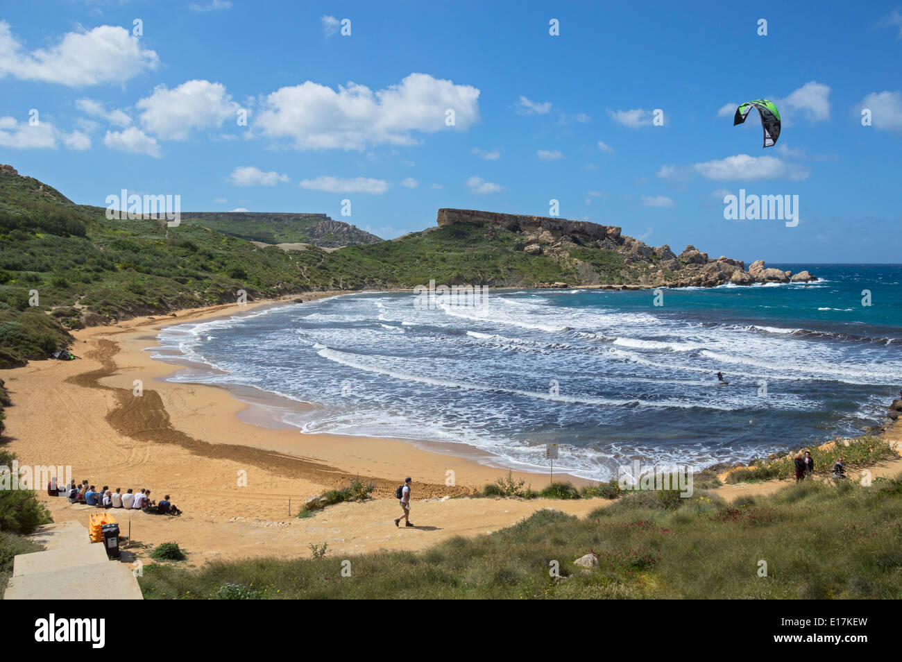 Golden beach sand, Ghajn Tuffieha bay, northern Malta, Europe. Stock Photo