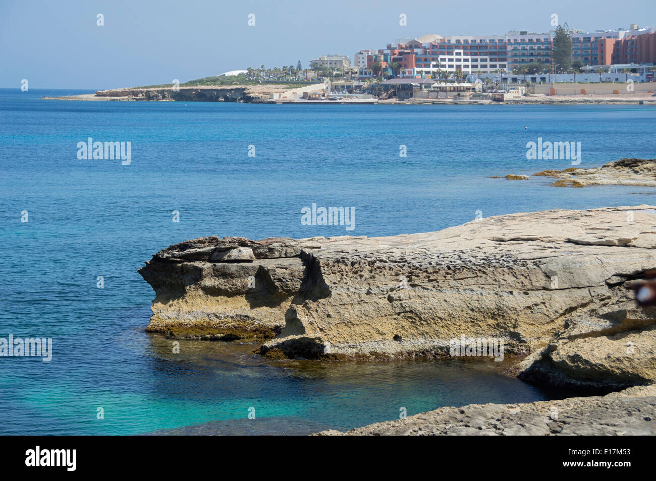 Bugibba, St Paul's bay, sea front, northern Malta, Europe. Stock Photo