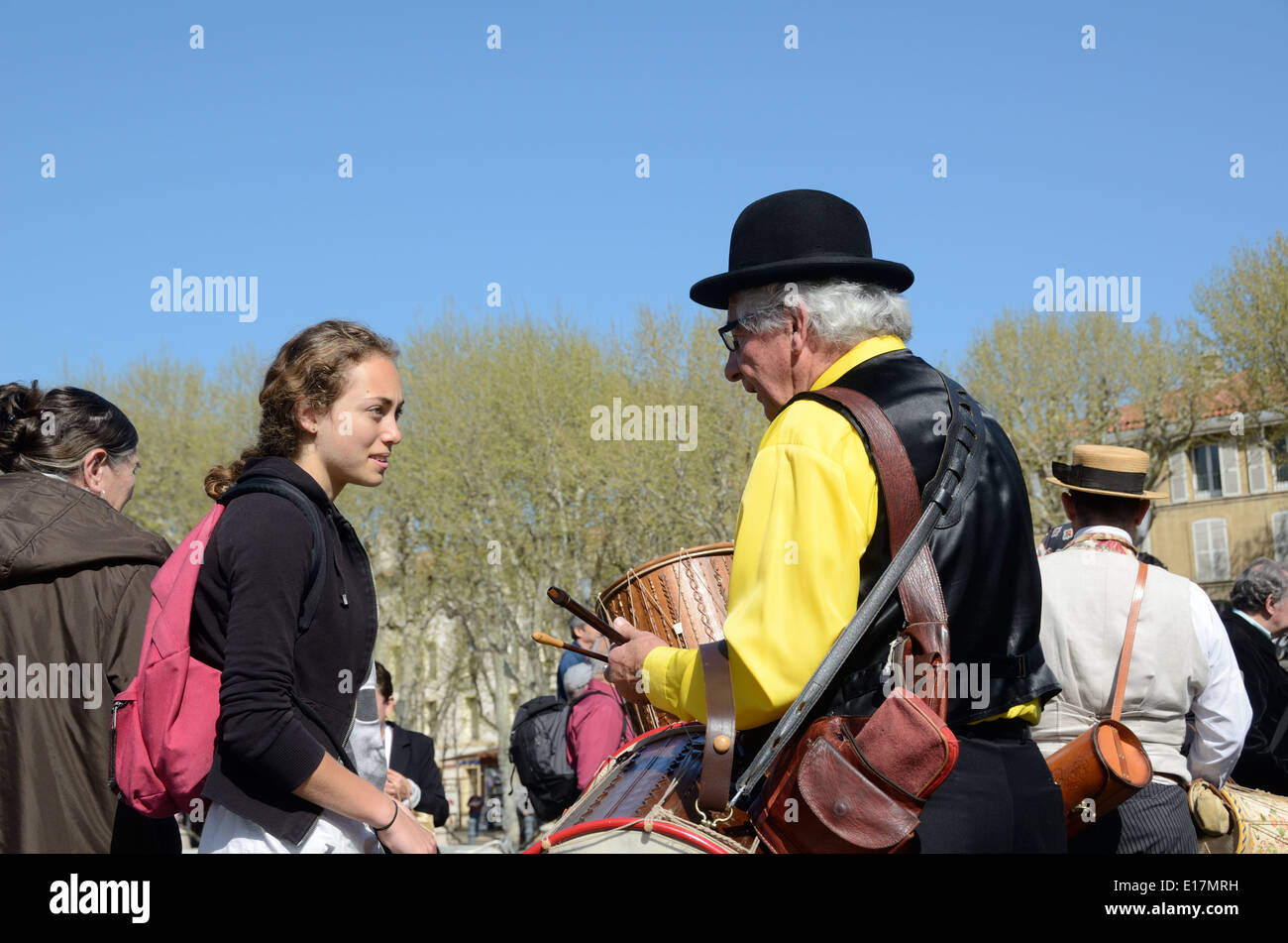 Young & Old Provençaux or Two Generations of French People Chatting or Talking at Music Festival Aix-en-Provence Provence France Stock Photo