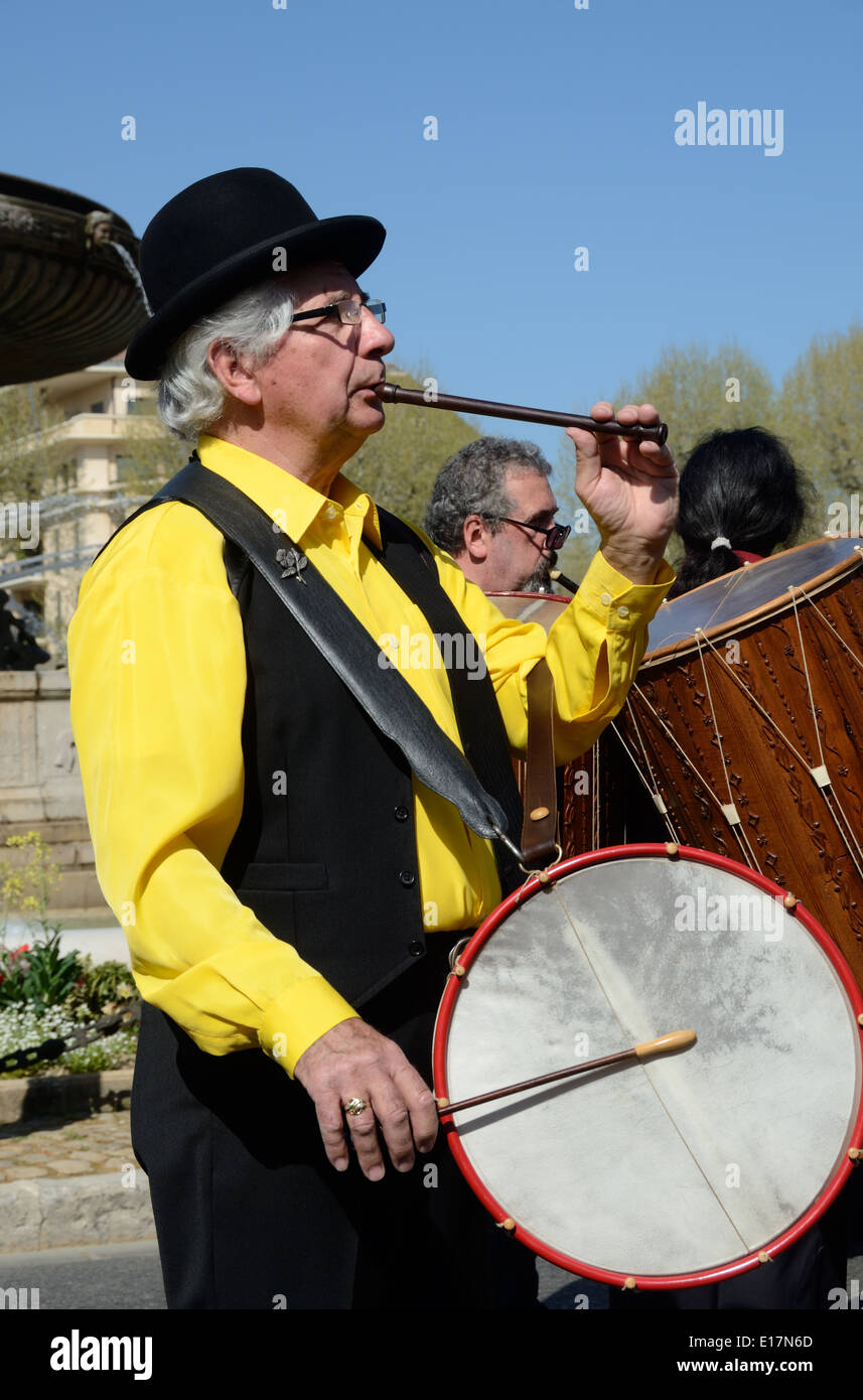 Provençal Drummer Flautist or Folk Musician Wearing Traditional Provençal Clothes Aix-en-Provence Provence France Stock Photo