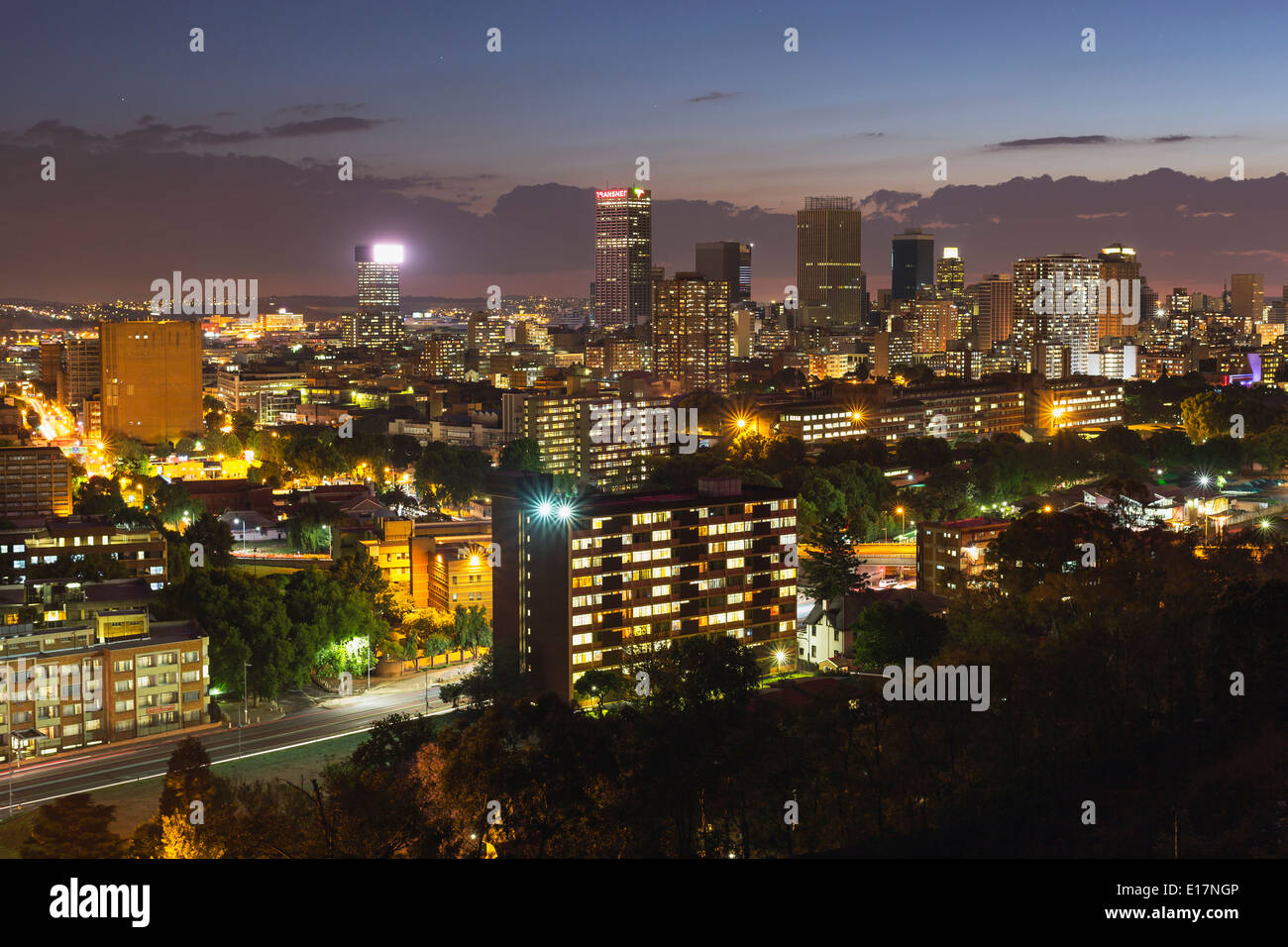 Johannesburg central business district at night. South Africa Stock Photo