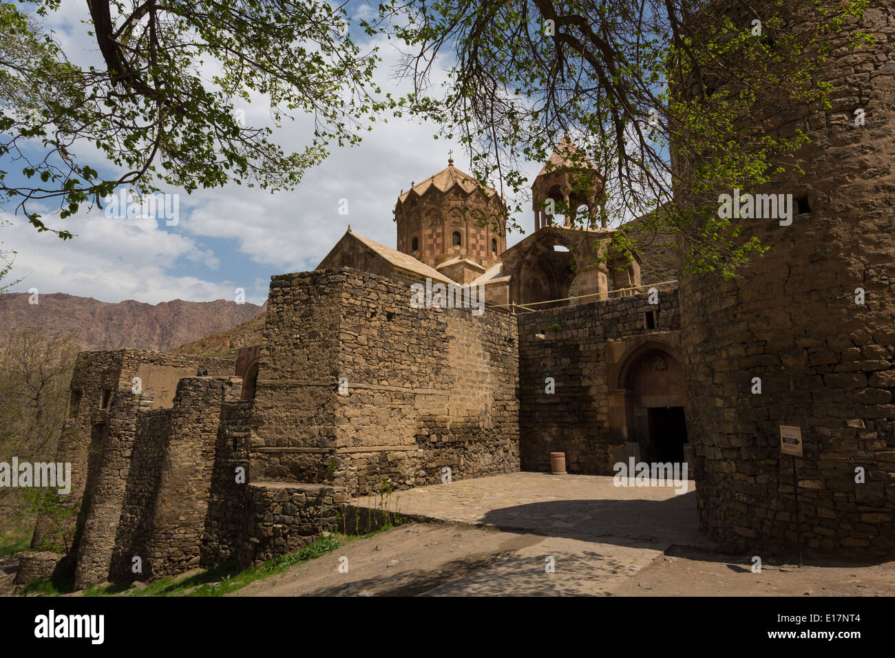 The high walls and gateway of the St. Stephanus armenian church in northern Iran Stock Photo