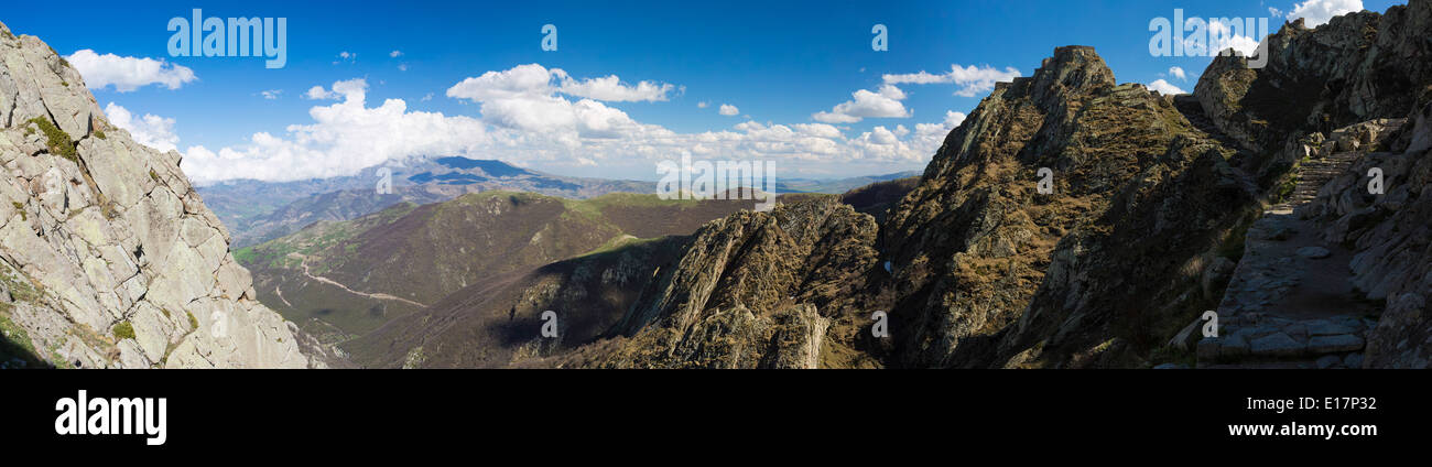 Panoramic view from the first ridge on the path to Banak Castle, Iran Stock Photo