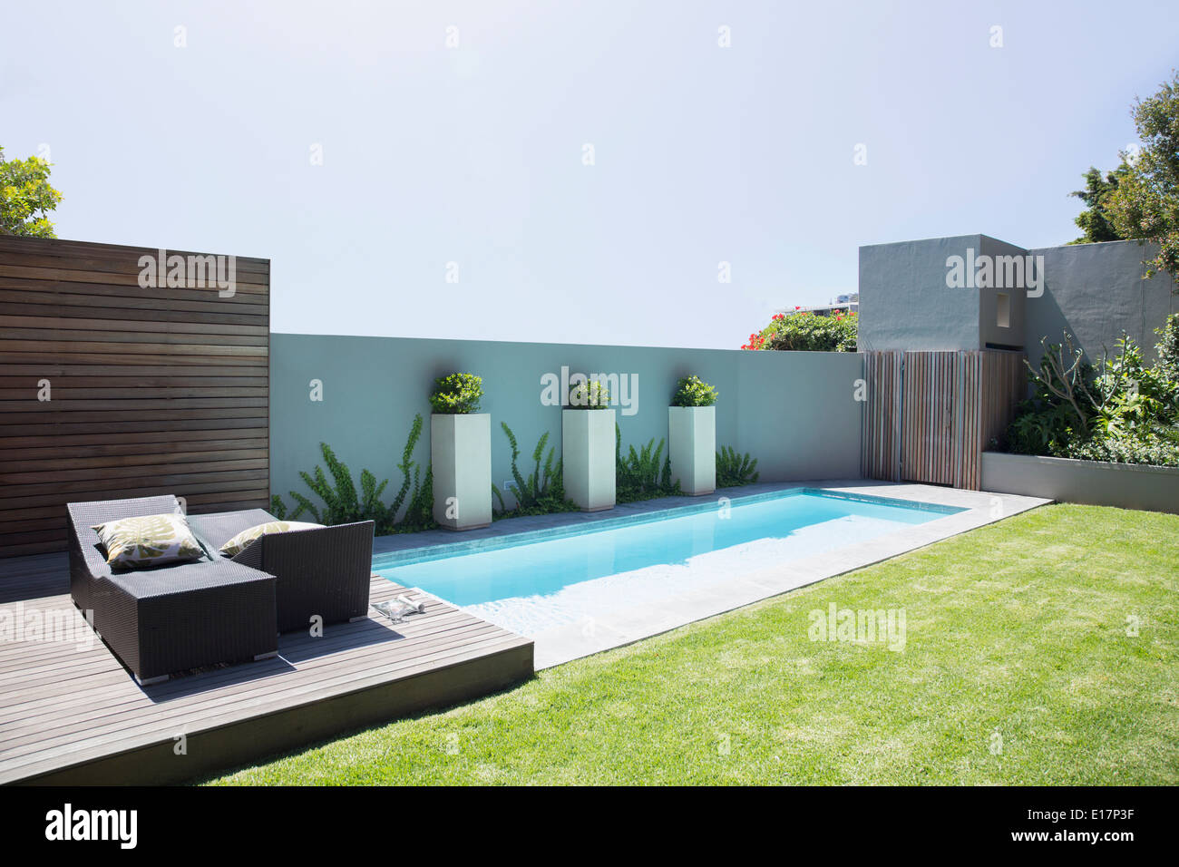 Modern lap pool and patio Stock Photo Alamy