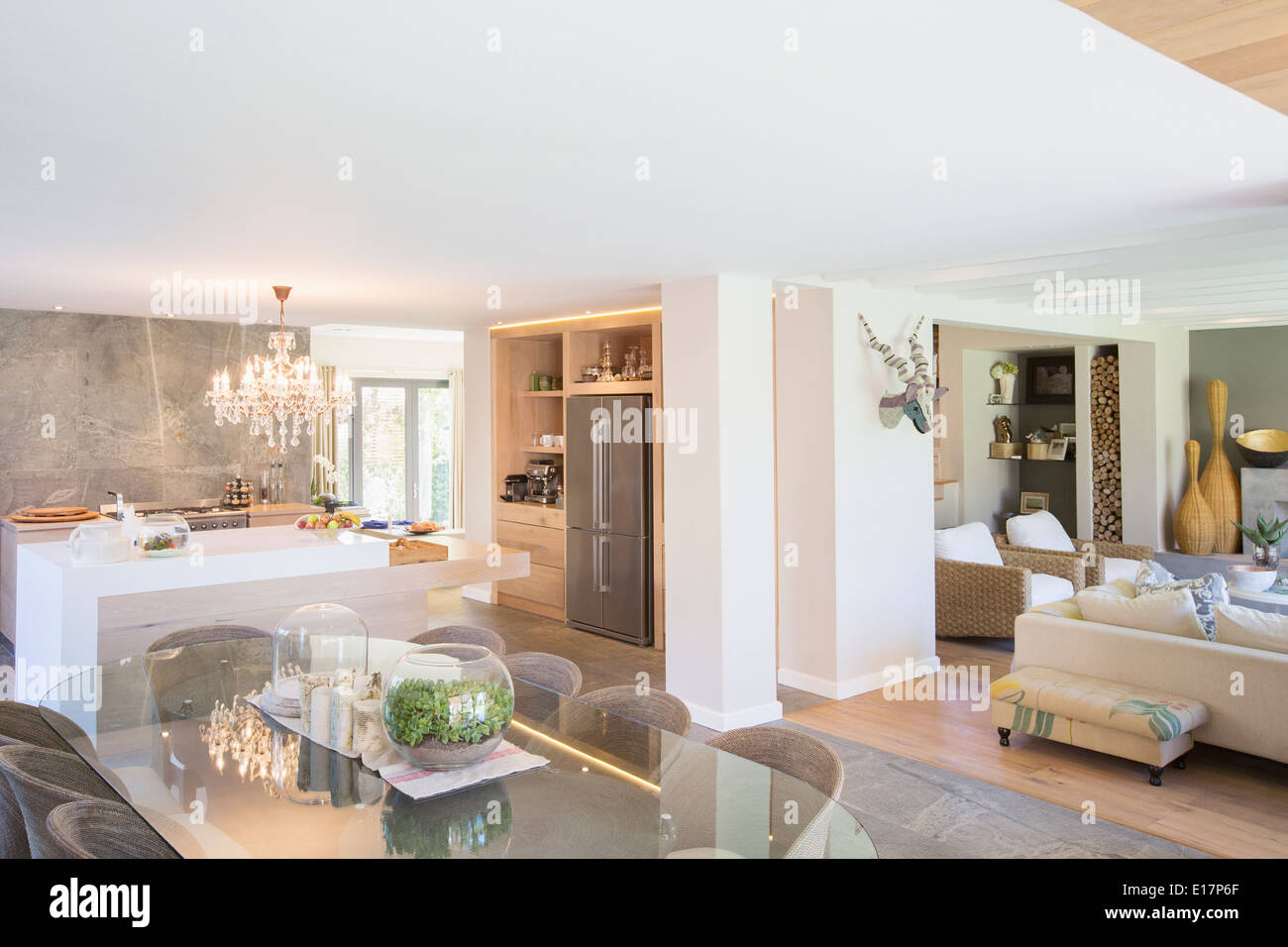 Open floor plan in luxury home Stock Photo