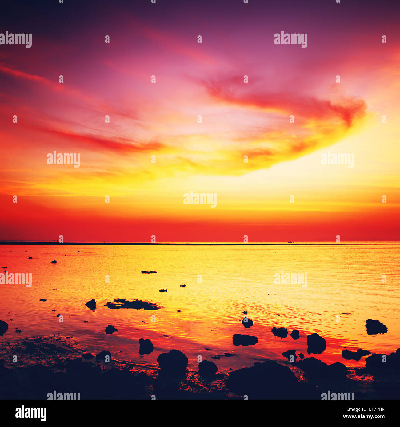 beautiful sunset over calm sea, samui, thailand Stock Photo