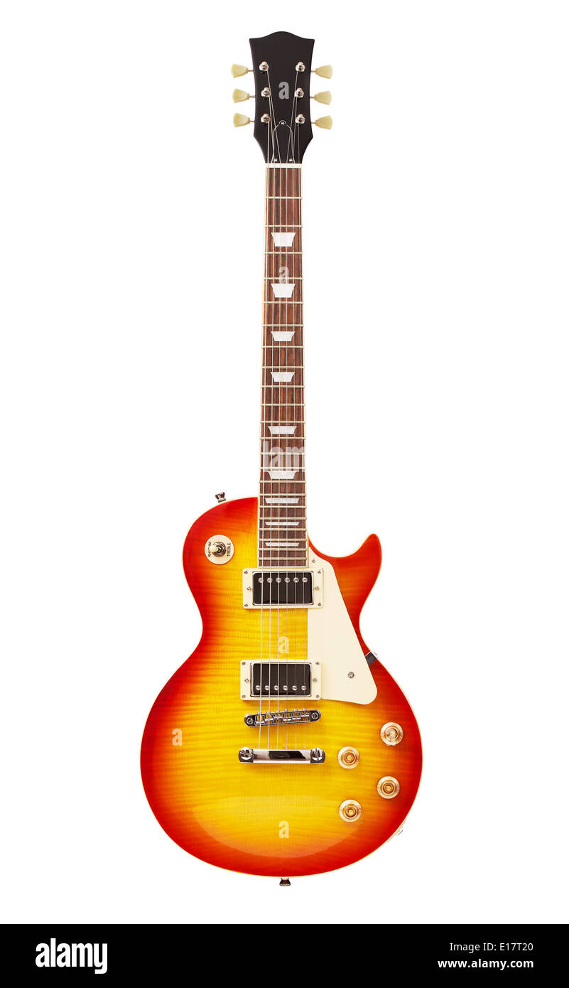 sunburst electric guitar, isolated on white background Stock Photo