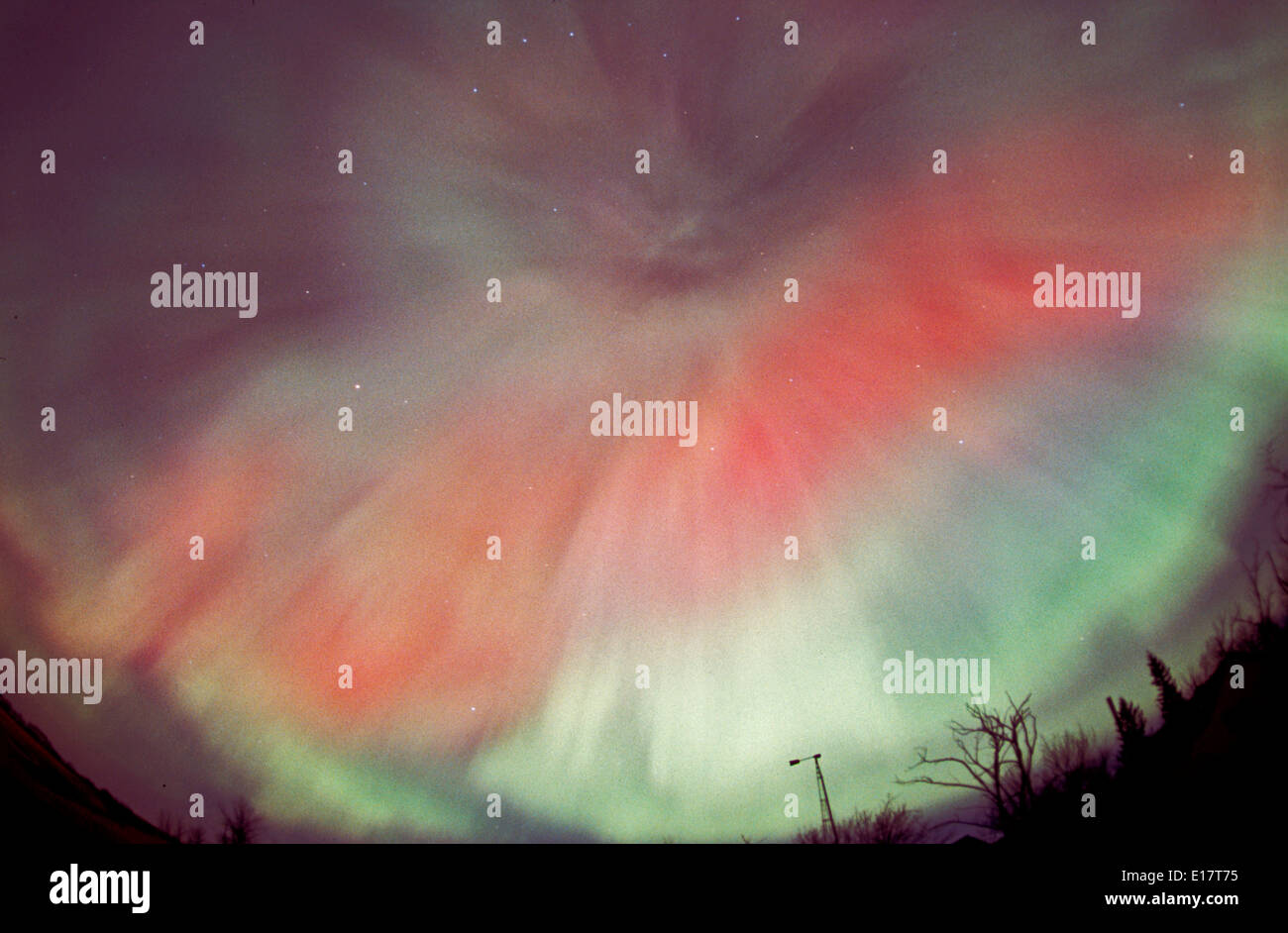 April 17/18, 2001 aurora, taken from home in Alberta. Stock Photo