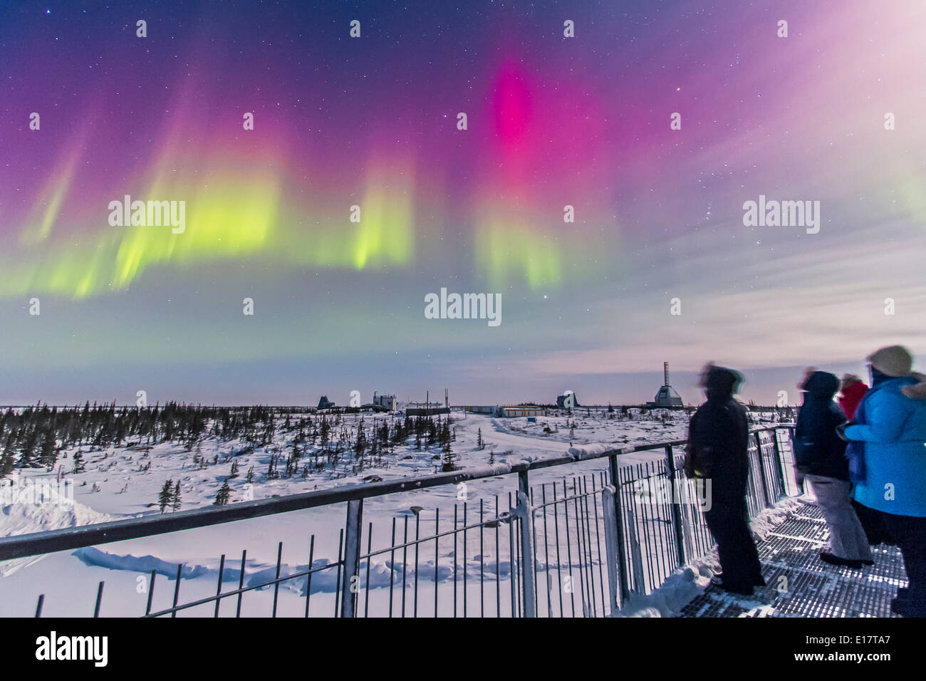 The aurora of February 7, 2014 seen from Churchill, Manitoba at the Churchill Northern Studies Centre Stock Photo