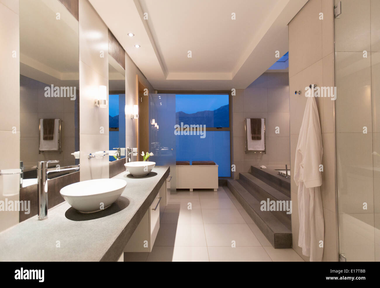 Modern bathroom at night Stock Photo Alamy