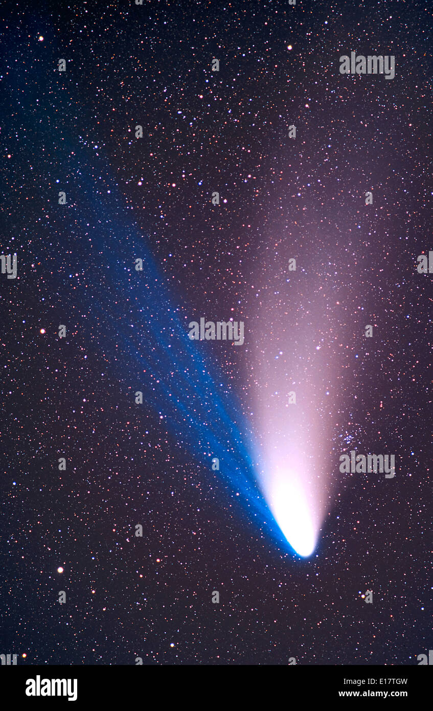 Comet Hale-Bopp April 7, 1997 180mm lens at f/2.8 Ektachrome Elite II 100 slide film (very fine grain) about 10 minute exposure, Stock Photo