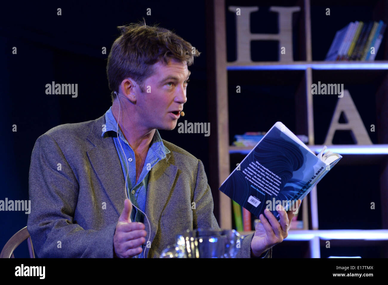 Hay on Wye, Wales UK, BANK HOLIDAY MONDAY 26 May 2014 Travel wrter HORATIO CLARE talking about his book 'Down on to the Sea in Ships' on the fifth day of the 2014 Daily Telegraph Hay Literature Festival, Wales UK Credit:  keith morris/Alamy Live News Stock Photo
