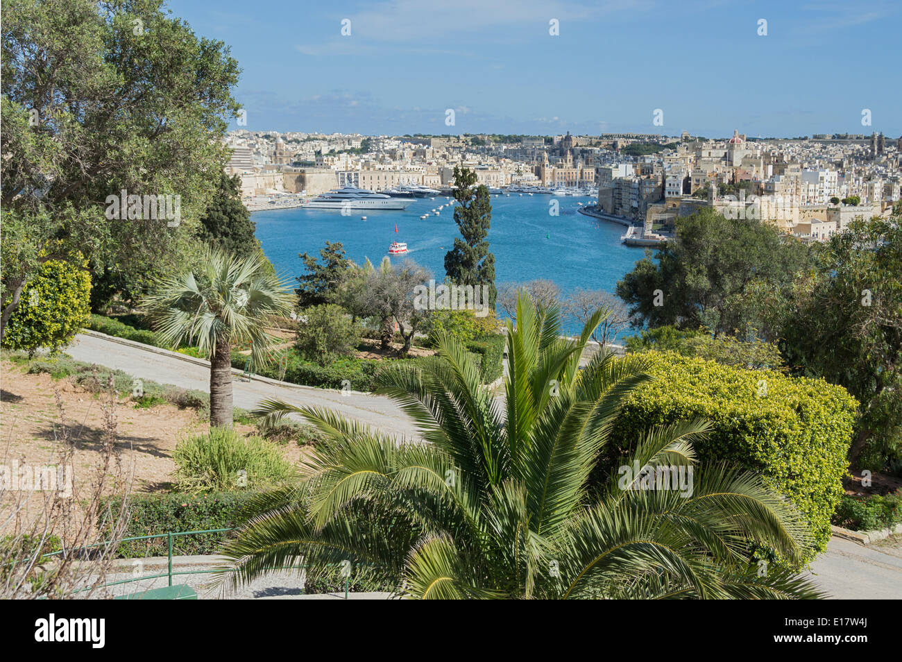 Valetta, small bastion tower, looking to grand harbour Dockyard creek, northern Malta, Europe. Stock Photo