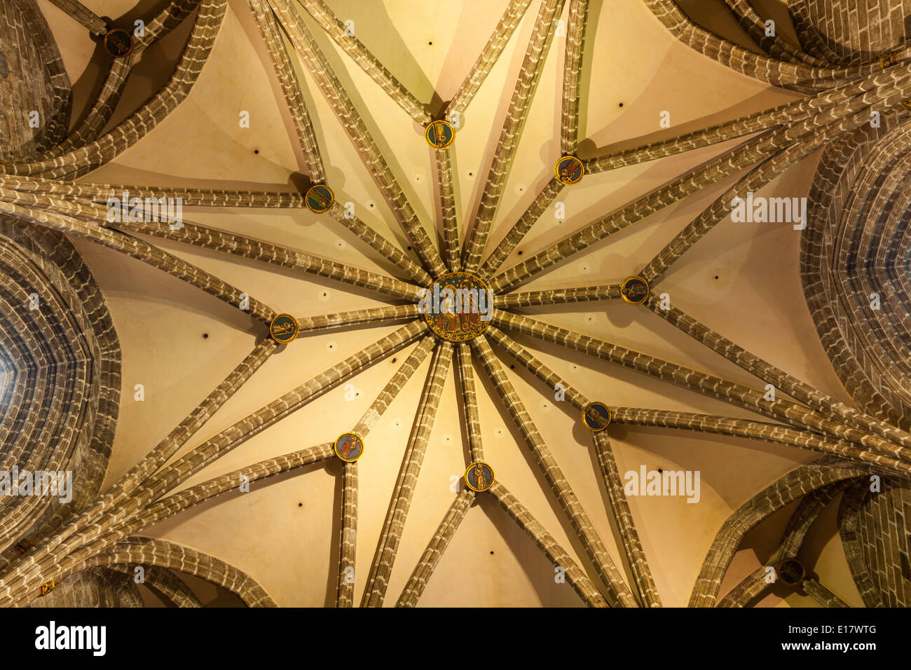 Detail of the ceiling inside the Chapter House of Valencia cathedral. Stock Photo