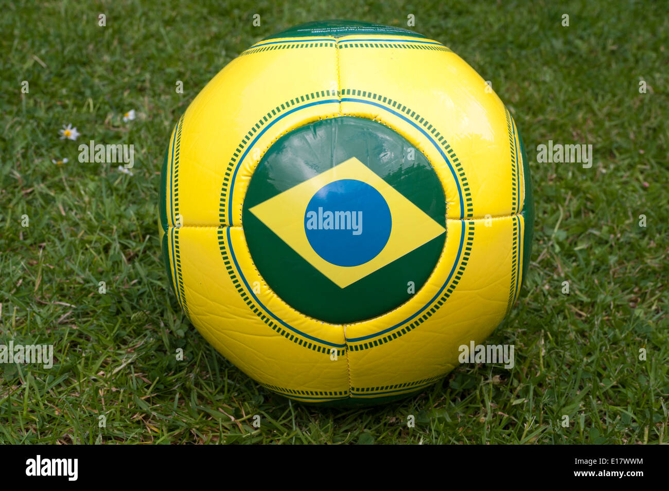 Football with Brazil flag for Brazil World Cup 2014. Stock Photo