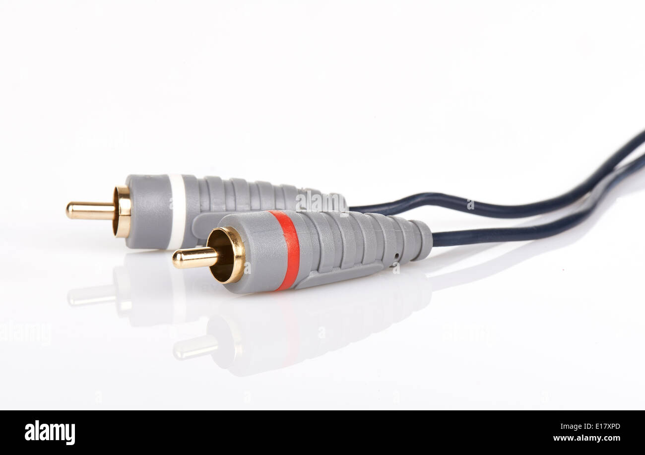 Jack plug sound or tv glossy wire isolated on white background Stock