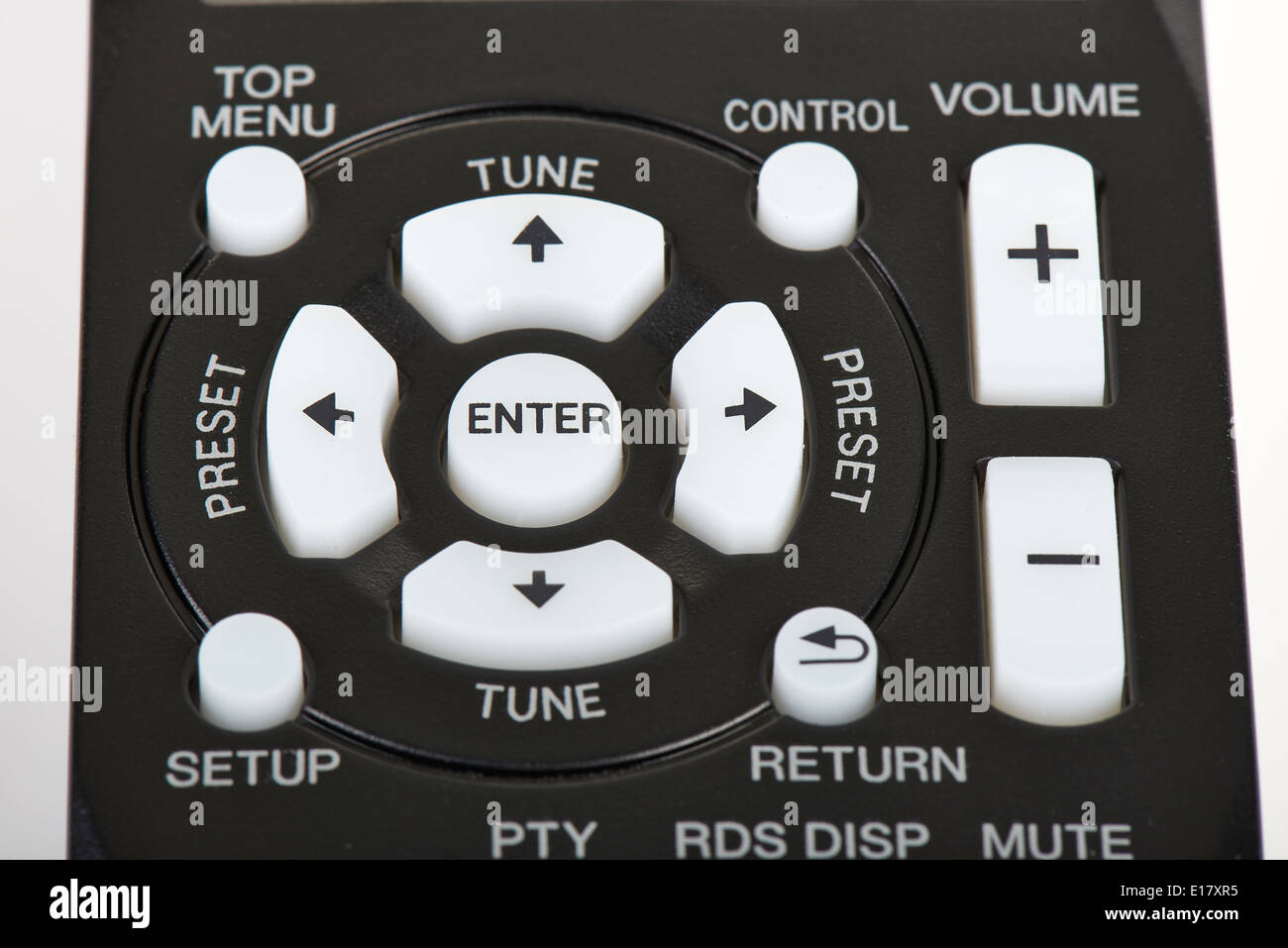 Remote control keypad black in closeup on white background isolated