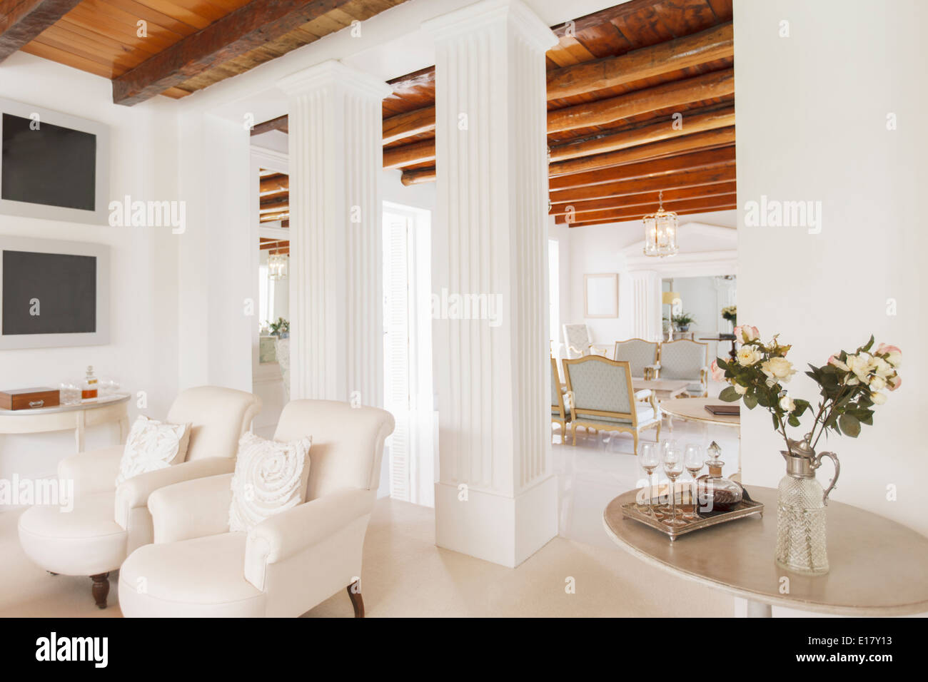 Luxury living room with pillars Stock Photo