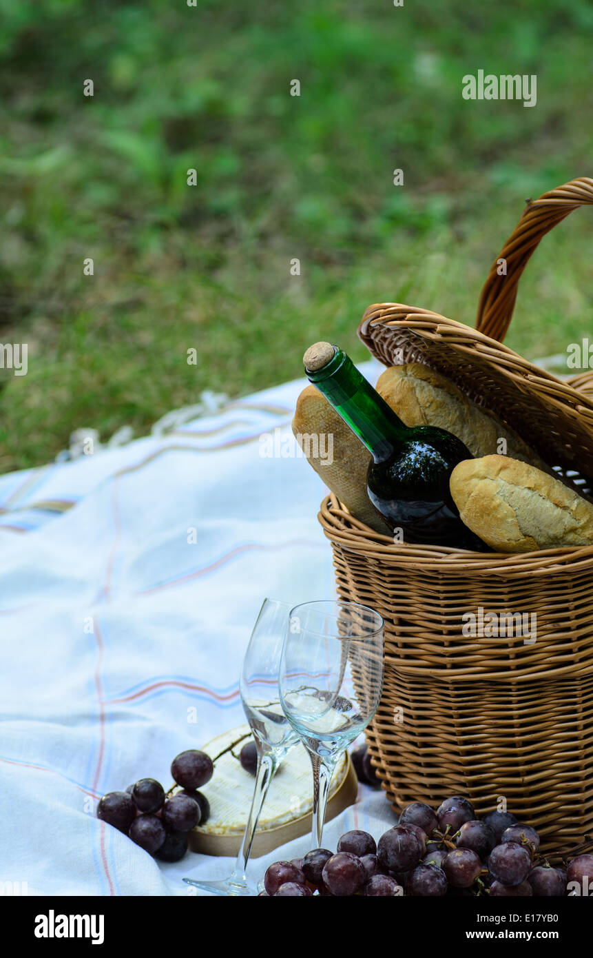 picnic basket and food ib forest Stock Photo Alamy