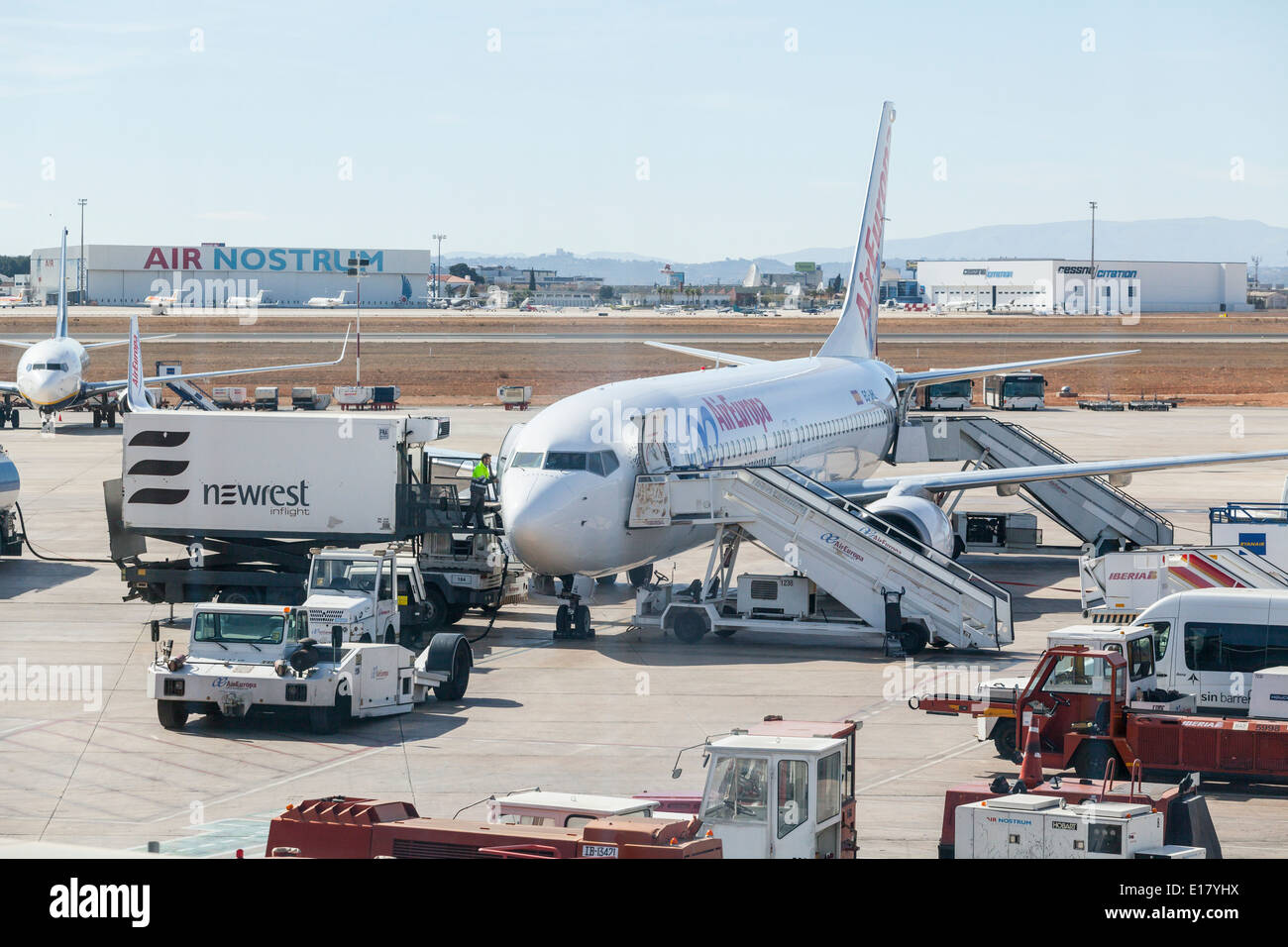 An Air Europa plane awaits departure at Valencia airport. Stock Photo