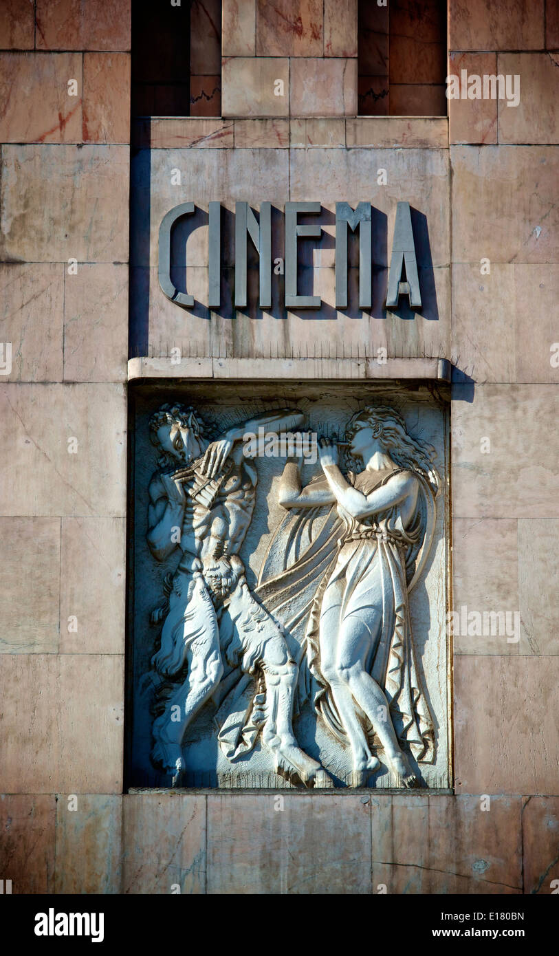 Stone frieze on facade of Art Deco Eden building formerly a theatre ...