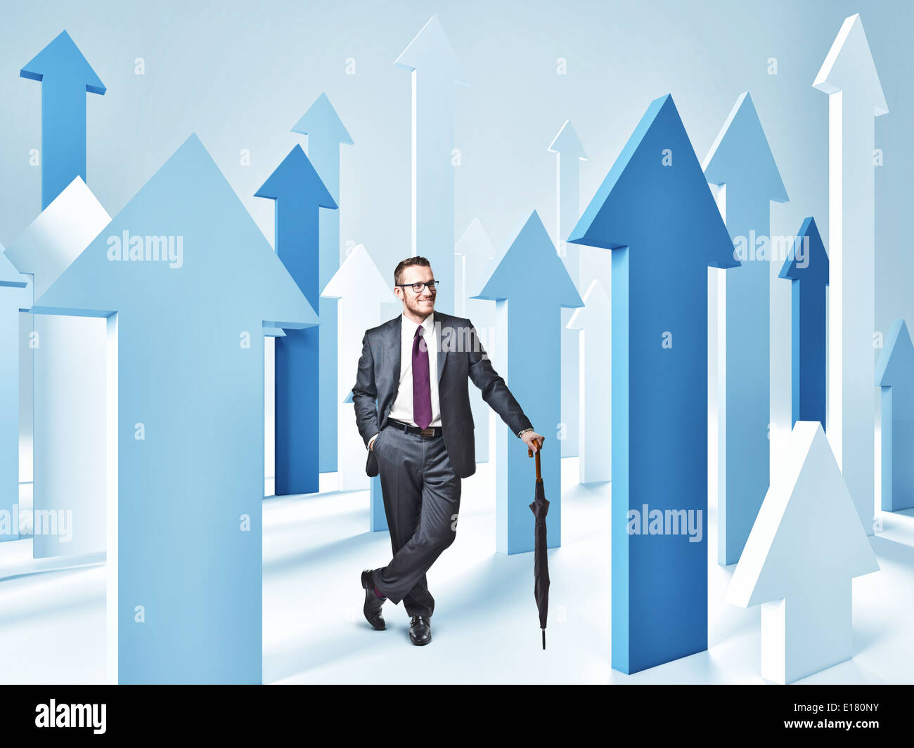 3d image of blue arrows and businessman Stock Photo - Alamy