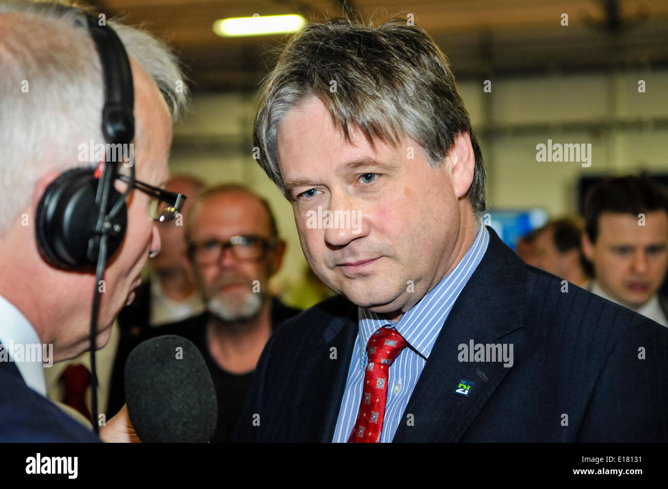 Belfast, Northern Ireland. 26 May 2014 - Basil McCrea, leader of NI21 arrives at the European Election Counting Centre, Belfast Credit:  Stephen Barnes/Alamy Live News Stock Photo