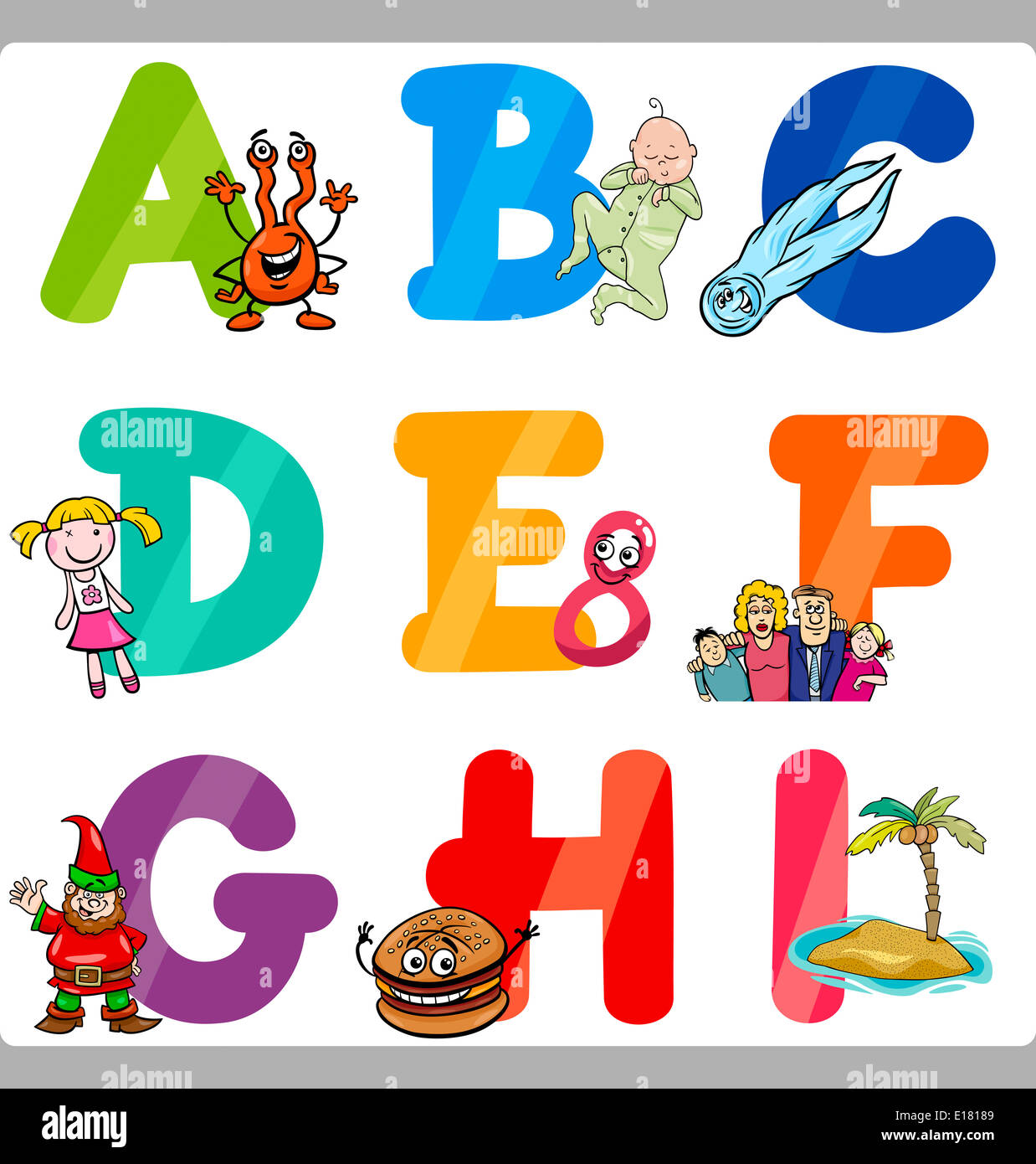 Cartoon Illustration Of Funny Capital Letters Alphabet With Objects For