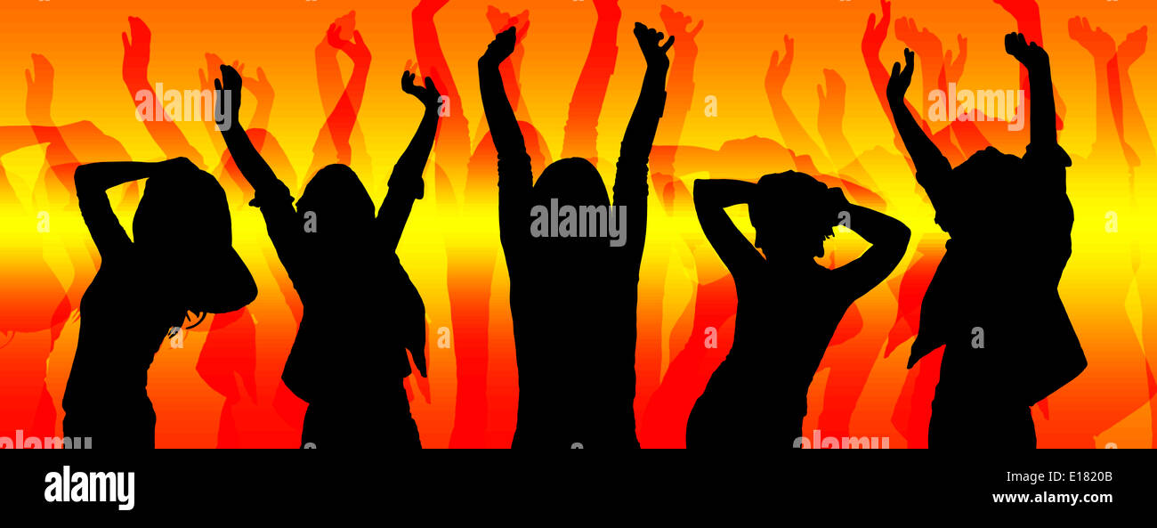 silhouettes of party people dancing Stock Photo