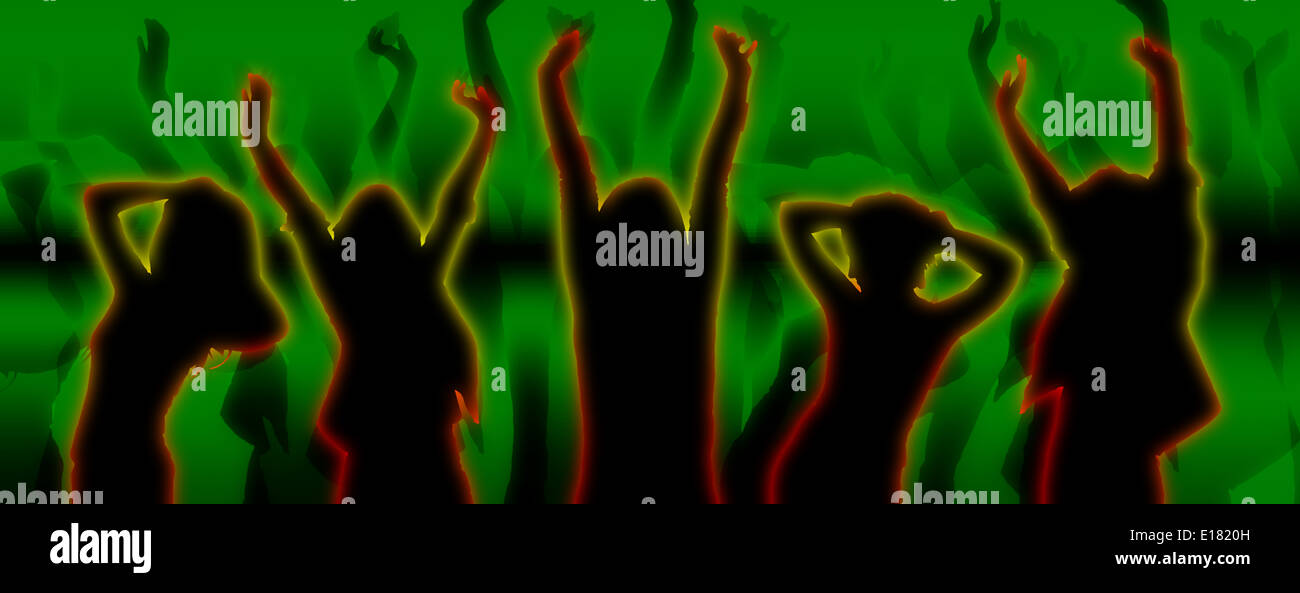 silhouettes of party people dancing Stock Photo