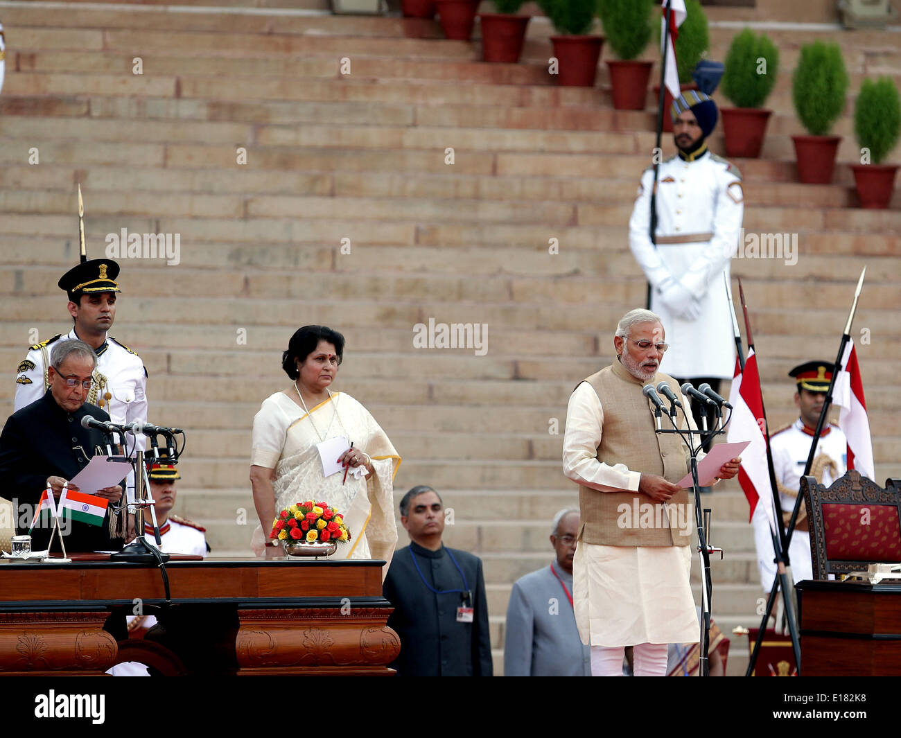 New Delhi, India. 26th May, 2014. Narendra Modi (front) Takes Oath As ...