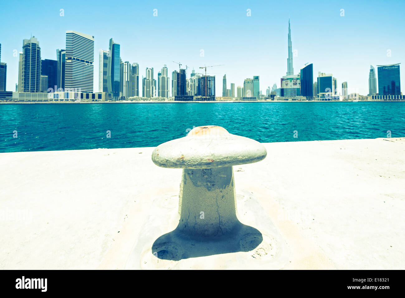 View of waterfront at new property development beside The Creek at Business Bay in Dubai United Arab Emirates Stock Photo