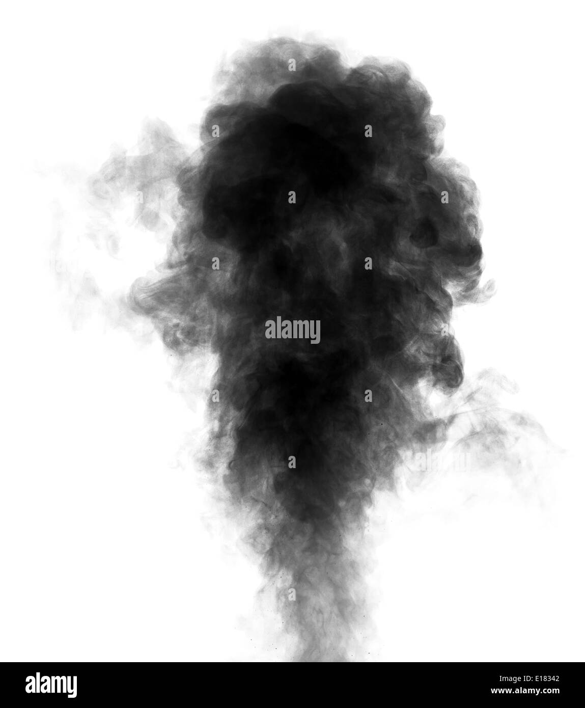Black steam looking like smoke isolated on white background. Big cloud of black smoke. Stock Photo