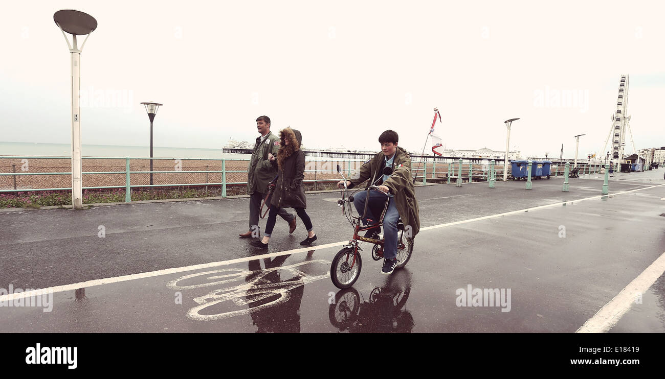 Kid riding a Raleigh Chopper Bike on Brighton Seafront. Picture by James Boardman. Stock Photo