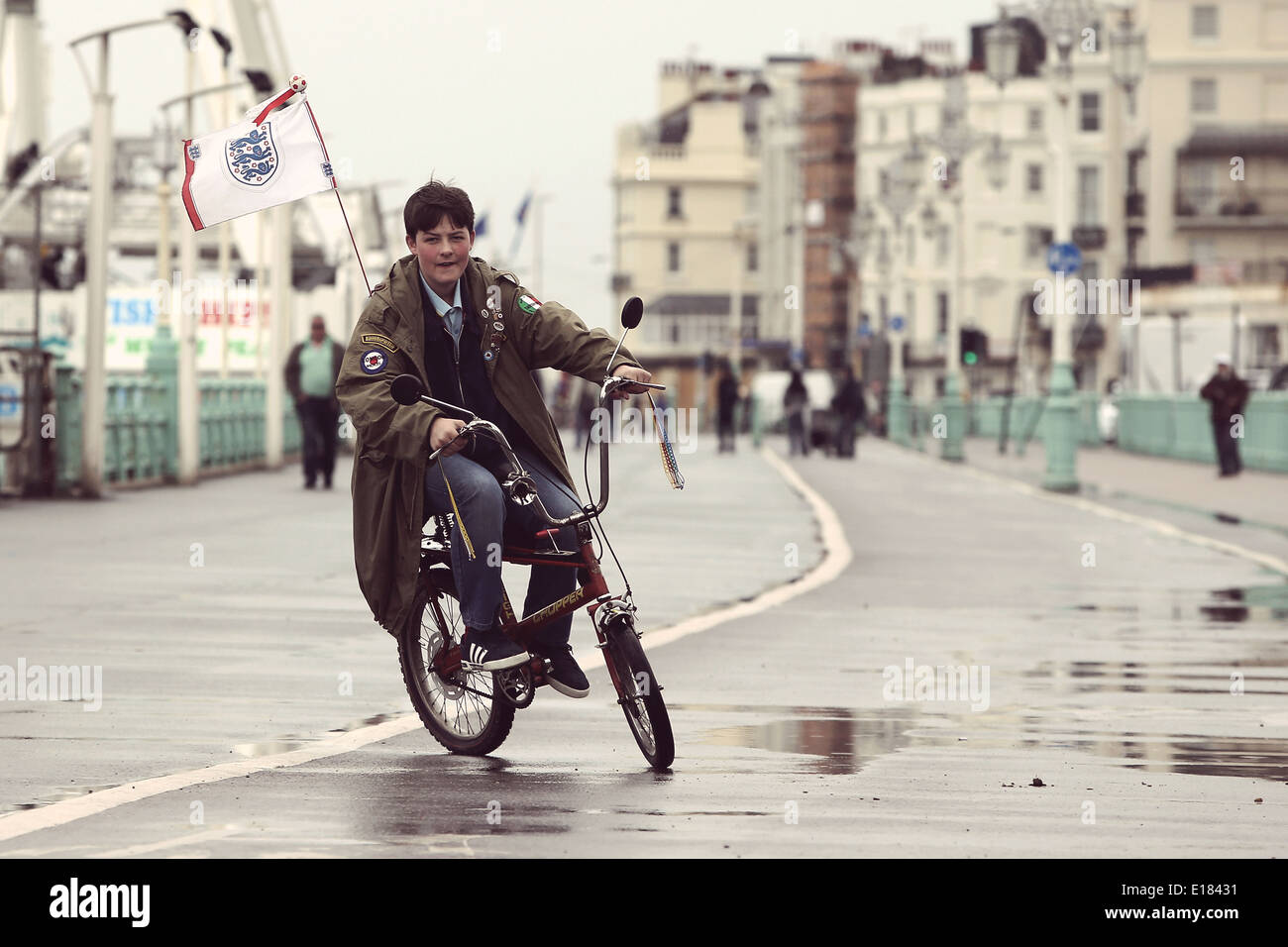 Kid riding a Raleigh Chopper Bike on Brighton Seafront. Picture by James Boardman. Stock Photo