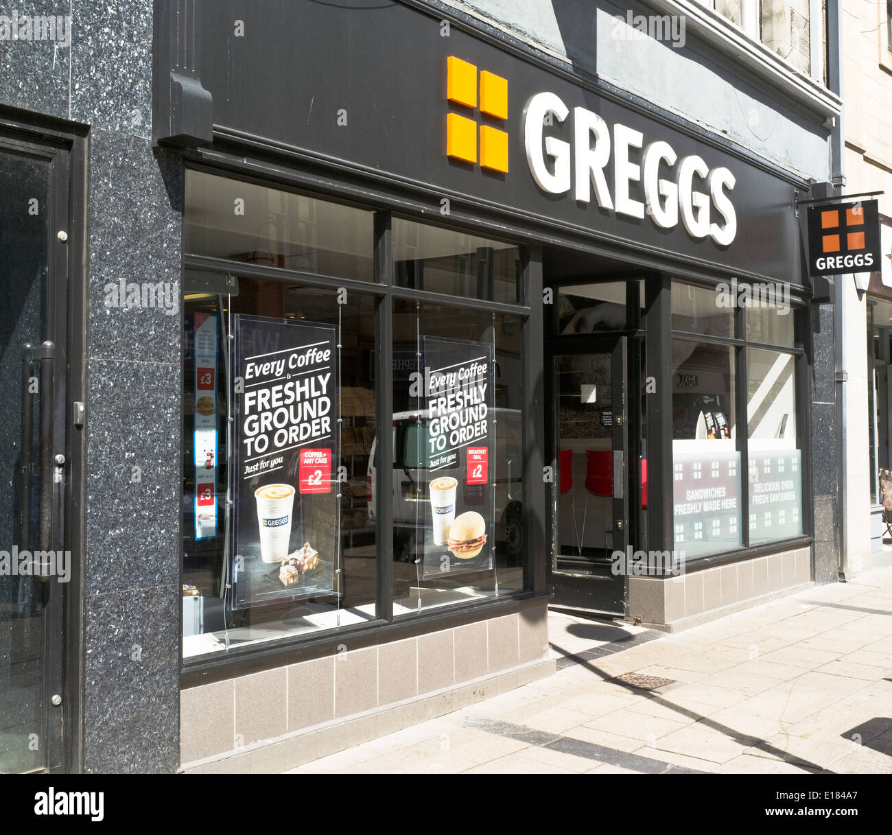 dh Bakers shop BAKER UK Greggs bakers shop front bakery store takeaway outlet Stock Photo