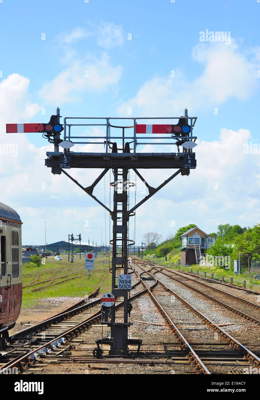 Semaphore signals at Lowestoft railway station, Suffolk, England, UK Stock Photo