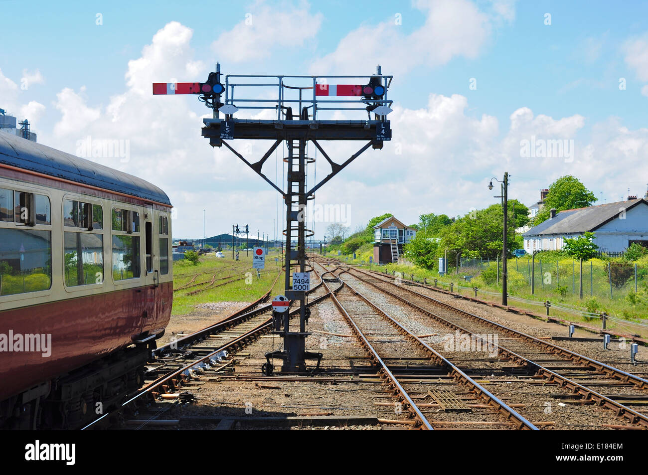 Semaphore signals at Lowestoft railway station, Suffolk, England, UK Stock Photo