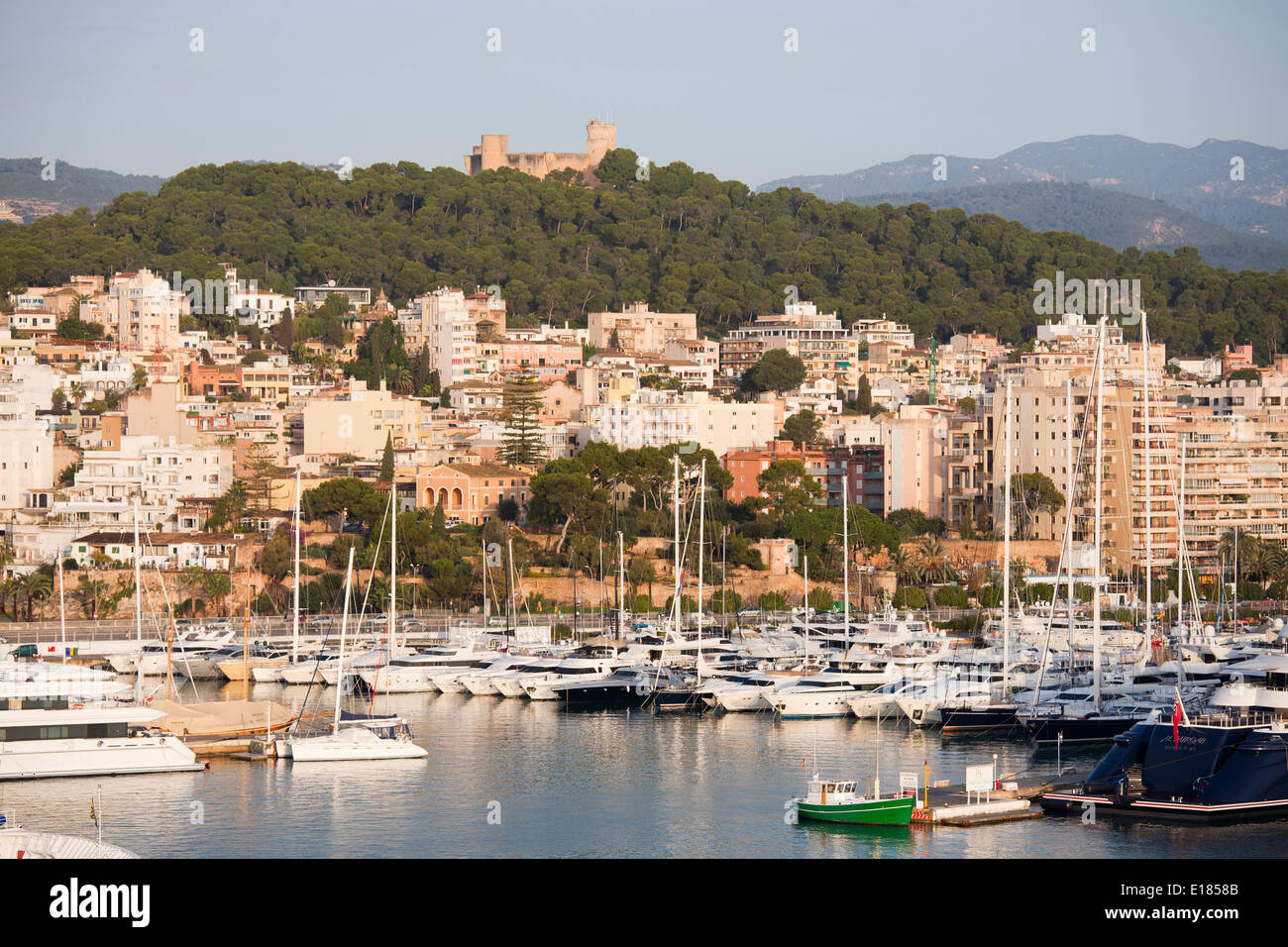 panoramic view with bellver castle, palma de mallorca, mallorca island, spain, europe Stock Photo