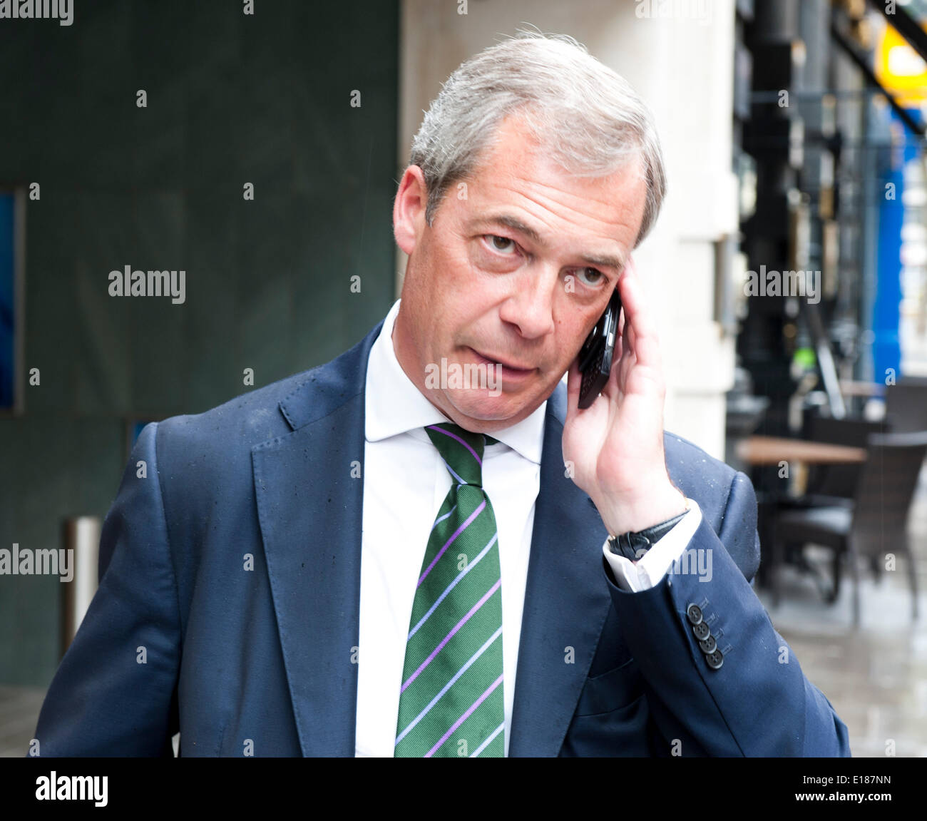 London, UK, 26th May, 2014. Nigel Farage outside Intercontinental Westminster Hotel Broadway Street London He went with UKIP Team to celebrate MEP election victory May 2014 Credit:  Prixnews/Alamy Live News Stock Photo