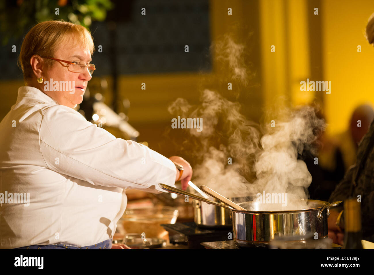 Chef Lidia Bastianich giving a cooking demonstration for an event in Baltimore, Maryland, USA Stock Photo