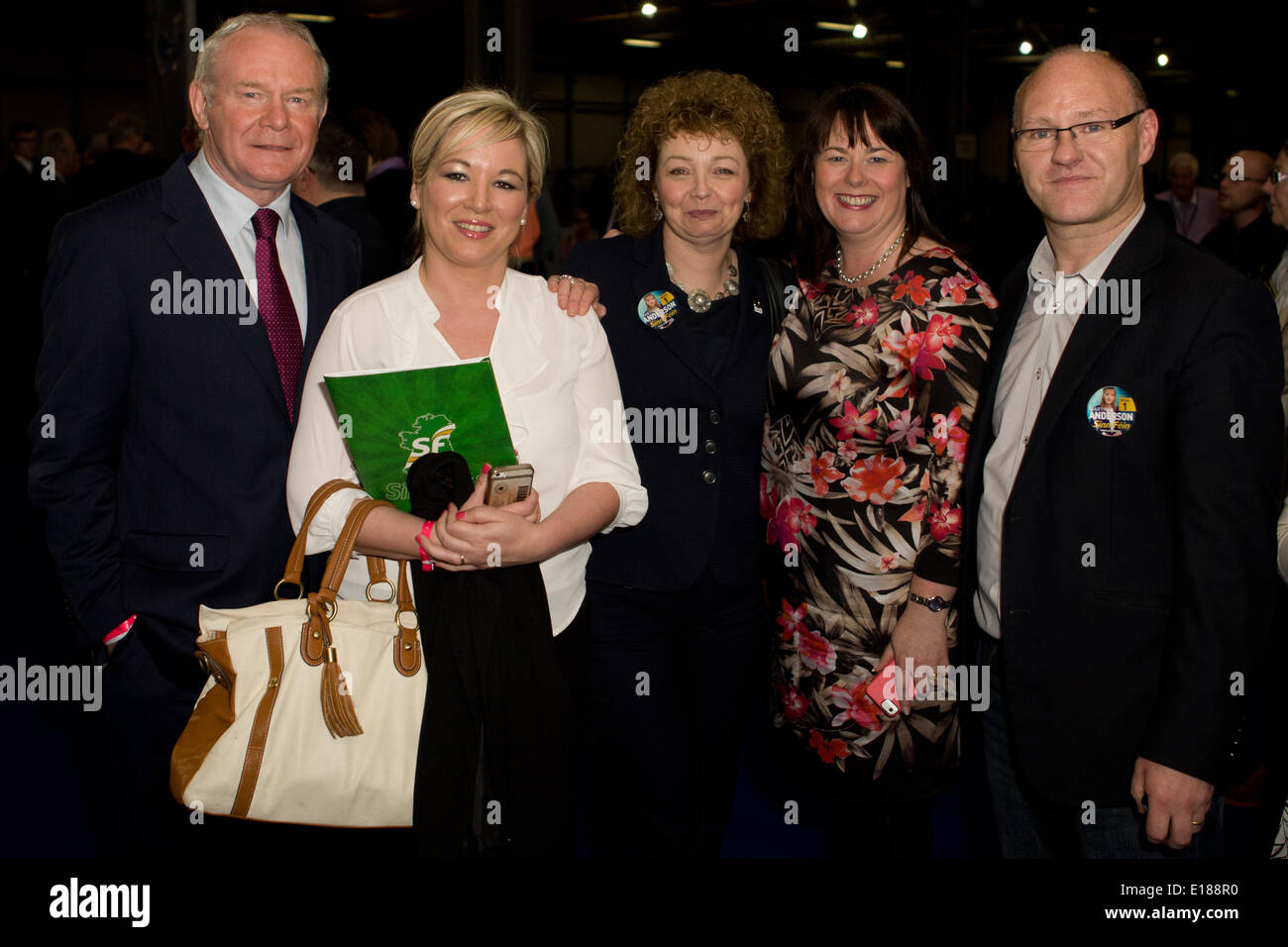 Belfast, UK. 26th May, 2014. Deputy First Minister Martin MGuinness, Michelle O'Neill, Ciara Ni Chualain, Michelle Gildernew and Paul Maskey MP at European Election Results Credit:  Bonzo/Alamy Live News Stock Photo