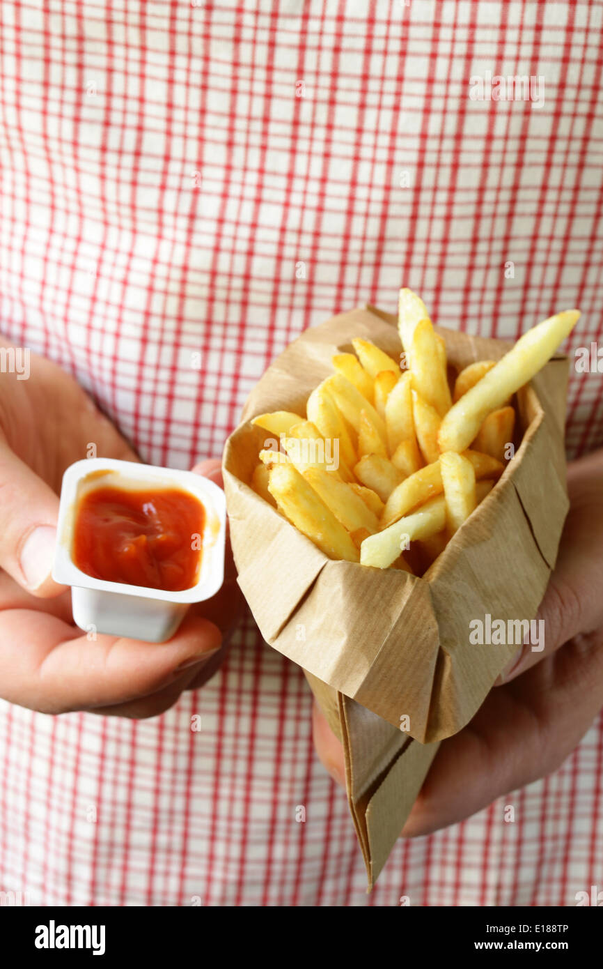 French Fries in a Paper Bag Stock Photo - Image of health, french