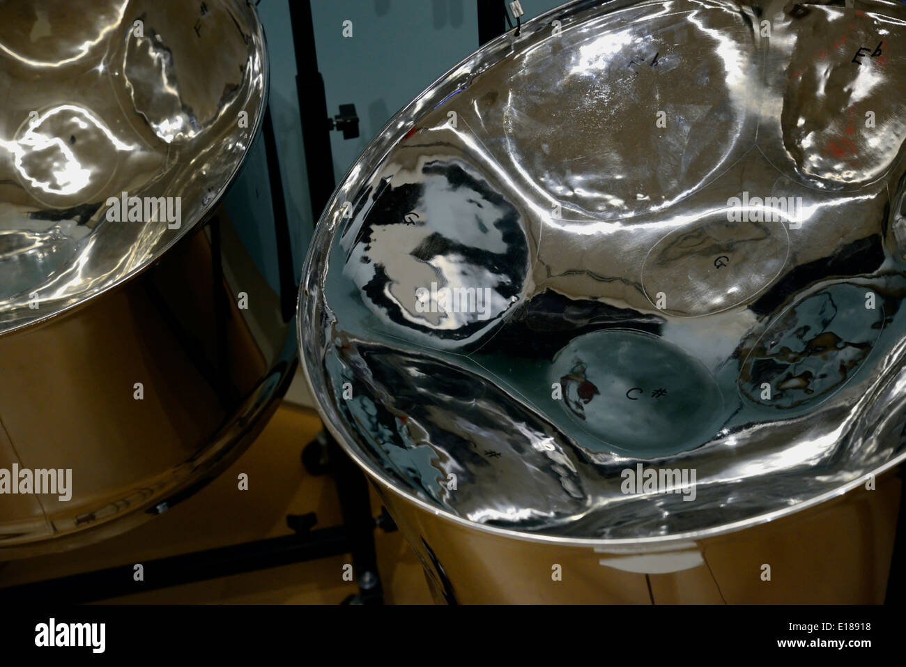 Chromed Steel pan drums typical of Trinidad calypso music Stock Photo