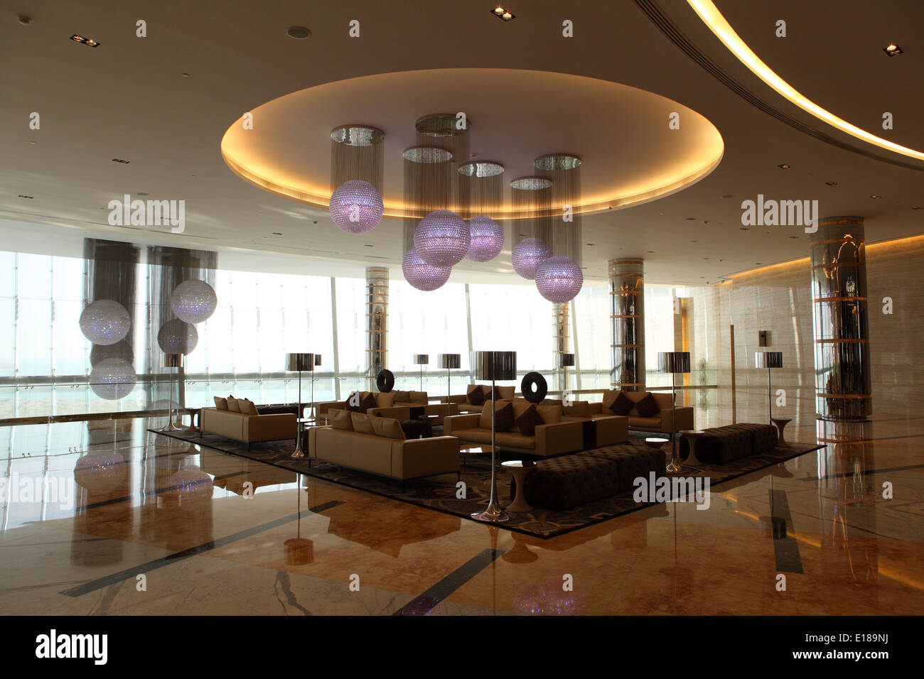 The conference centre foyer in the Jumeirah at Etihad Towers hotel in Abu Dhabi. Stock Photo