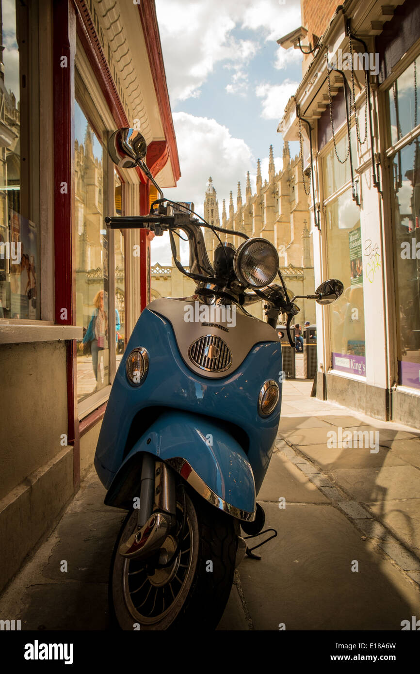 A moped parked in the city of Cambridge Stock Photo