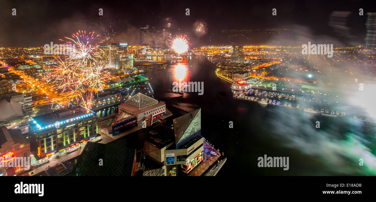 Fireworks during New Years Eve celebration at Baltimore's Inner Harbor