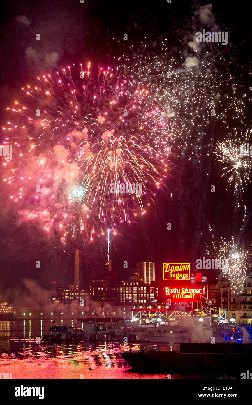 Fireworks during New Years Eve celebration at Baltimore's Inner Harbor